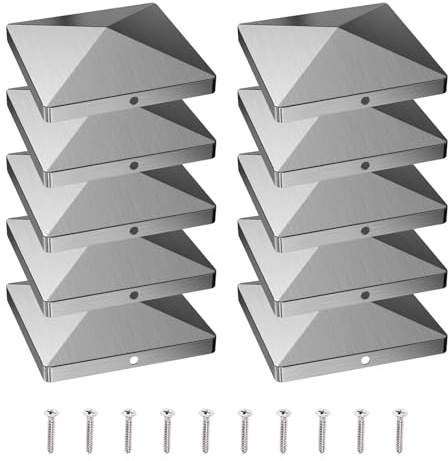 Tappi per pali di recinzione, 8 x 8 cm, 10 tappi di copertura in acciaio inox, per pali in legno, ringhiere per scale e base per veranda (80 x 80 mm)