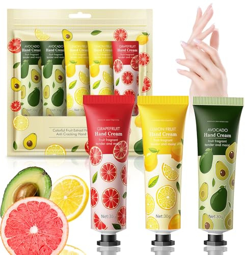 Set de Crema de Manos 5pcs, Crema Hidratante para Manos Secas, Mini Cremas Perfumadas de Viaje, Regalo Mujer Hombre, Kit Cuidado de Manos con 3 Fragancias Diferentes,Ideal Gift for Women and Friends