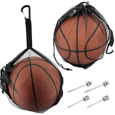 Saco de pelota, red de baloncesto, 1 bolsa de baloncesto, mochila de baloncesto, 1 pelota, cordón, bolsa de malla portátil con mosquetón, bolsillo con cremallera y 2 agujas de válvula EU + 2 agujas de