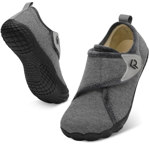 relxfeet House Slippers for Men Adjustable Wide Diabetic Shoes Orthopedic Slippers for Edema Swollen Feet Neuropathy Bedroom Indoor Outdoor (Dark Gray, Size 15)