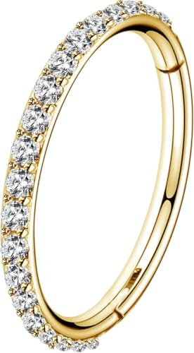 OUFER 20G Gold Nose Ring Hoops Hinged Seamless Segment Helix Piercings Nostril Clicker 316L Stainless Steel CZ Line Daith Tragus Cartilage Earring Jewellery 7mm