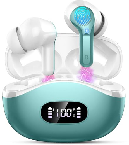 Ordtop Cuffie Bluetooth, Auricolari Bluetooth 5.3 con 4 HD ENC Cancellazione Rumore Mics, 40 Ore HiFi Stereo Cuffiette Bluetooth con LED Display USB-C, IP7 Impermeabili Cuffie Wireless per Android/iOS