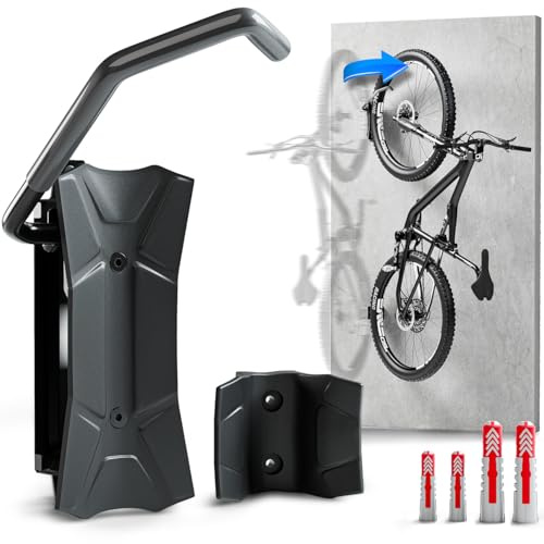 Borgen Soporte Bicicleta Pared Giratorio hasta 35 kg – Soporte Bici Vertical Ahorra Espacio – Incl. Tacos Fischer DuoPower para Montaje Seguro – Embalaje sin plástico
