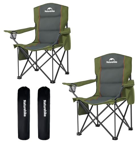 Naturehike 2-delad campingstol, bärbar fällstol, 200 kg, campingstol, klappstol, fodrad, med kopphållare, fiskestol, picknick, trädgård, utomhus, strand (grön)