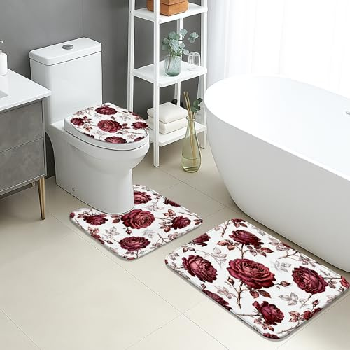 Alfombra De Baño De 3 Piezas Flower Elegante Juego De Alfombrillas De Baño Durable Cómoda Alfombras De Cama, para Dormitorio, Cocina, Bathroom