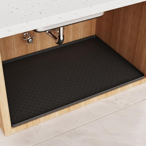 IYYI Alfombrilla de Silicona para Debajo del Fregadero 34x22, Revestimiento Impermeable Nido de Abeja, Protector Antideslizante Resistente al Calor (Negro, 34 x 22)