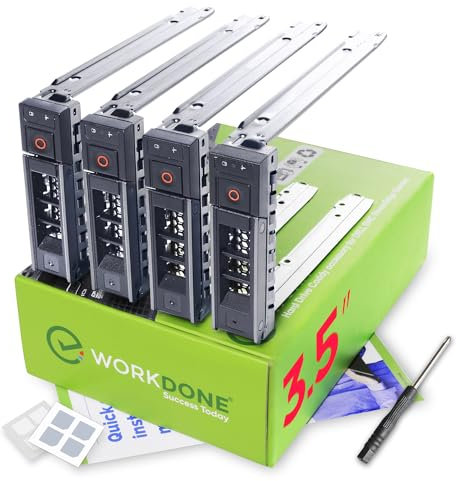 WORKDONE 4er Pack - 3,5-Zoll Festplatten-Caddy - Kompatibel für Dell PowerEdge Server - Mit ausführlichem Installationshandbuch - Aufkleber für Vorderseite – Schraubendreher