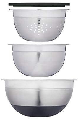 MasterClass Smart Space Juego de cuencos apilables, acero inoxidable, juego de 3 piezas, 23,5 cm