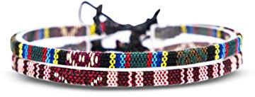 Made by Nami 2 Pcs Boho Surfer Bracelets for Women and Men Waterproof and Adjustable Braided Bracelets Set of 2 for Ethnic Hippie Style (Ruby Red & Aztec)