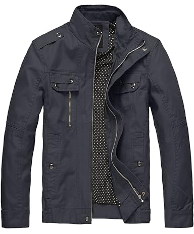 wantdo Men's Cotton Lightweight Jacket Military Jacket Casual Field Coat Windbreaker Gray Medium