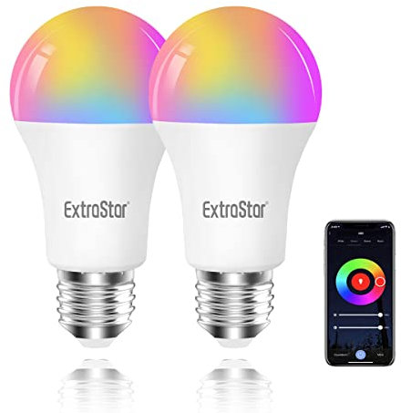 EXTRASTAR Ampoule Intelligente WiFi, Ampoule A60 E27 Couleur RGB Compatibles avec Alexa, Google Home et SmartLife, 10W (Équivalent 80W) 3000K-6500K et Lumière blanche dimmable, Lot de 2