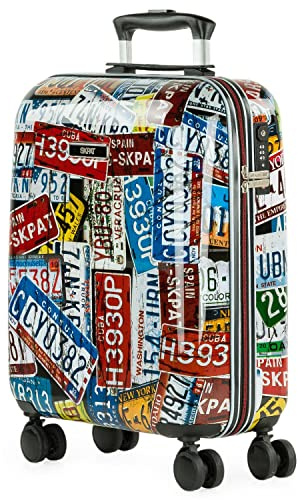 SKPAT - Valigie da viaggio rigide 4 ruote trolley 55/65 cm e necesser Policarbonato stampato, resistenti e leggeri. Lucchetto integrato piccolo 55 x 40 x 20 e medie 131300, Nero, 55 cm, Sport