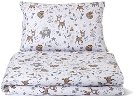Balbina Kinder Baby-Bettwäsche-Komplettset 100 x 135 cm Deckenbezug 40 x 60 Kissenbezug 2tlg. 100% Baumwolle Reißverschluss (Waldfamilie Braun)