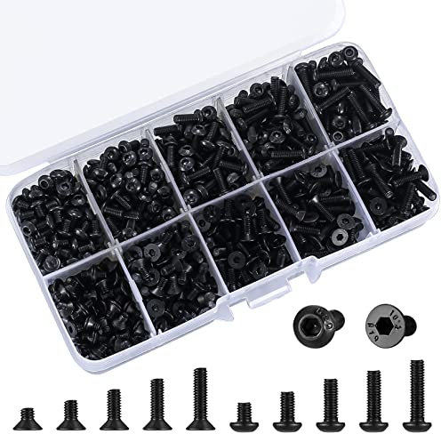 Lot de 720 vis à tête fraisée M3 à six pans creux pour imprimante 3D, machine métrique - Noir, 4 mm/6 mm/8 mm/10 mm/12 mm (Noir)