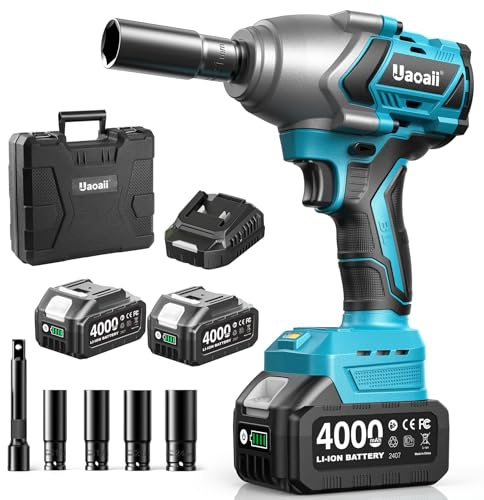 Uaoaii 1/2 Impact Wrench 1200N.m, 1/2 Impact Gun & 2x 21V 4000mAh Batteries, Fast Charger, 4 Sockets & Storage Box, High Torque Impact Drive for Lug Nuts, Cars, Tires