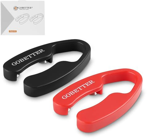 GOBETTER 2 Pcs Wine Foil Cutter Magnetic Design, 4 Stainless Blades Foil Remover Wine Bottles Opener Accessory, Removes Foil Top Effortlessly for Wine Lovers, Black/Red