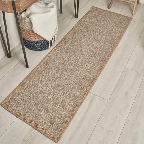 Naturteppich, Naturteppich, Böhmischer Teppich, Jute-Look, Teppich Wohnzimmer, Schlafzimmer, Flur, Outdoor-Teppich, Naturfarbe (8877 Blau, 60 x 180 cm)