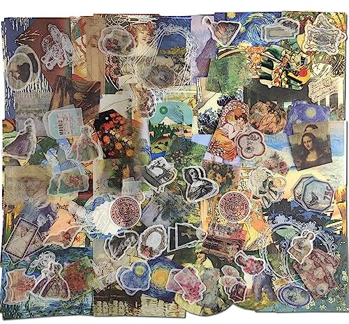 Journaling Zubehör Sticker Scrapbook Vintage Scrapbooking Papier Washi Retro Berühmte Gemälde Aufkleber Dekopapier für Junk Journal Bullet Album Art Aesthetic Geschenk