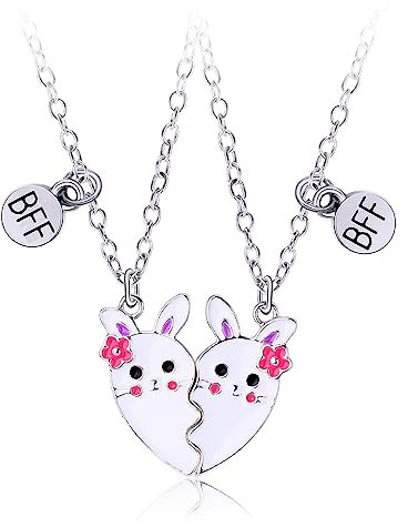 Hifot Bff Collana Dell'Amicizia per 2 Bimba Ragazza, Catena Donna Argento, Coniglio a Cuore per Regalo Donna Laurea Compleanno Regali Amica