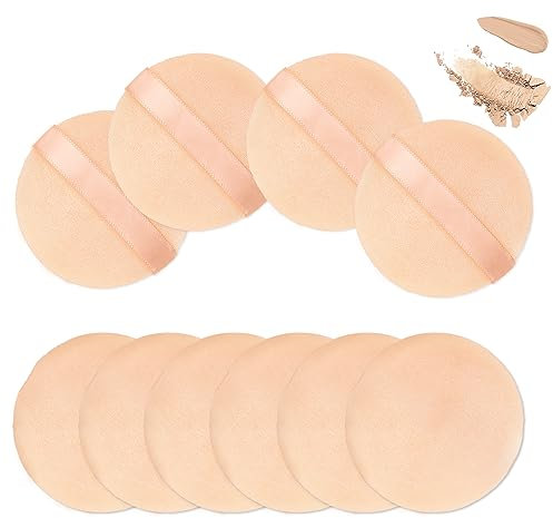 10 Pieces Powder Puffs for Face Powder, 2.36 inch Makeup Puff for Powder Foundation Velour Powder Puff Pure Cotton Powder Applicator Cotton Cosmetic Powder Makeup Puffs Pads with Ribbon
