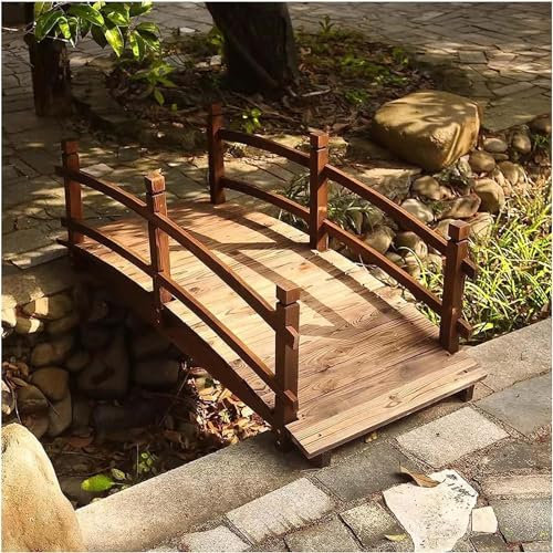 Pont de Jardin Extérieur Kit De Pont De Jardin En Bois, Passerelle Arquée Décorative Extérieure De 4,6 Pieds For Arrière-cour/petits Ruisseaux/livre À Poissons, Avec Rails De Sécurité, Décoration De J
