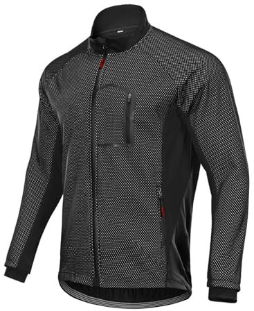 CLMETHE Warme Winter-Fahrradjacke aus Fleece für Herren, zum Reiten, Radfahren, Regen, durchgehender Reißverschluss, wasserdicht, winddicht, Trikots, Outdoor-Fahrradmäntel mit Tasche,Black-XL