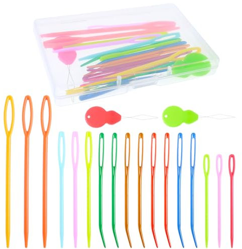 YUXIANLB 19-Teiliges Garnnadelset Mit Box Stumpfe Nadeln Aus Kunststoff Mit Großem Öhr Nähnadeln Mit Einfädler Häkelnadeln Gobelinnadeln Strick Und Webnadeln Stopfnadeln Für Heimwerkerarbeiten