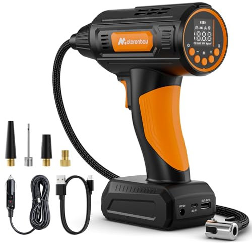 Motorenbau Elektrische Luftpumpe Kompressor 12v,Rragbare Luftkompressor Autoreifenpumpe,Akku luftpumpe,Tragbare Reifenfüller,Kabelloser Luftkompressor für Auto,SUV,Fahrrad und Motorrad,DC 12V und USB