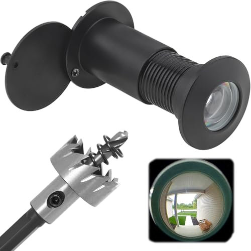 Judas de porte avec brise-vue 200° - Lentilles en verre optique - Trou de perçage de 16 à 21 mm de diamètre - En laiton - Avec foret - Longueur réglable - Judas de porte en laiton - Pour portes de 35