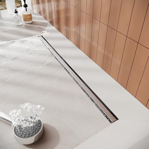 SIRHONA Caniveau de Douche 360° avec Drain Siphon et Filtre, Caniveau de Douche Italienne Panneau en Acier Inoxydable, Extra Plat, 70cm