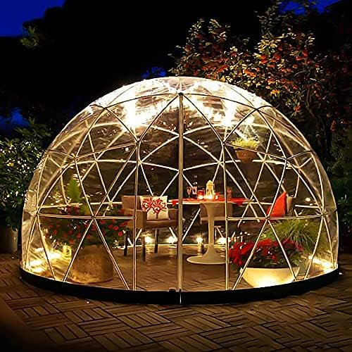 3.6 x 2.2m Gewächshaus Gartenkuppel Iglu, PVC Blasenzelt für 4-8 Per, Gartenblasenzelt mit 2x10m Lichterketten, Durchsichtiges Kuppelzelt für Hinterhof, Party, Valentinstag, Hochzeiten