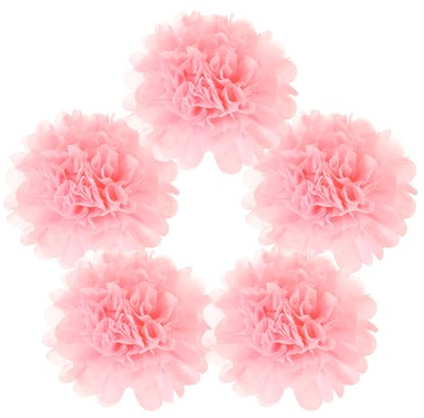 QUARKZMAN 5pz Pom Pom di Carta, 6 Pollici Fiori di Carta di Tissue Messicani per Feste di Compleanno Matrimonio Rosa Chiaro