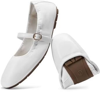 DREAM PAIRS Ballerines Femme Mary Jane Pliables Bout Carré Chaussures Plates Confortables pour Voyage et Usage Quotidien,Size 38,Blanc,DWUMFA2534