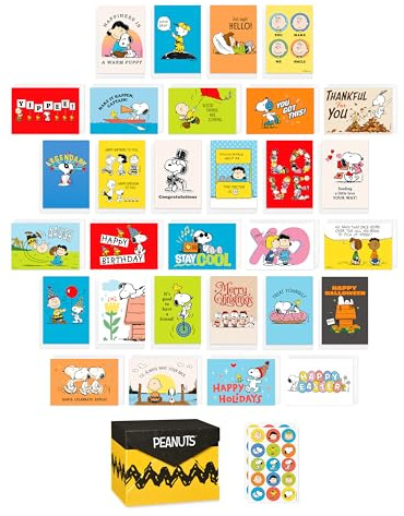 American Greetings 30-Count All Occasions Peanuts Card Pack with Keepsake Box and Envelopes