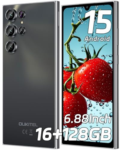 OUKITEL C61 Telefonos Moviles Libres Android 15, 6.88 HD+ 90Hz Telefono Movil, 16GB(4+12)+128GB/1TB Smartphone, Batería 5150mAh, Cámara 13MP+5MP Móvil, 4G Dual SIM/Face ID/Fingerprint/GPS/OTG, Negro