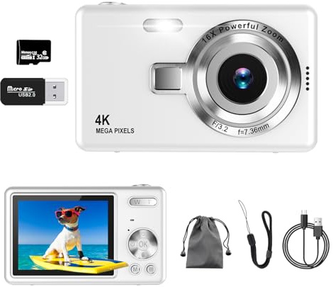Appareil Photo numérique, autofocus UHD 4K 50 MP pour la Photographie avec Carte SD 32 Go, Zoom 16X, Anti-tremblement, Appareil Photo numérique Compact pour Enfants, Adolescents, Adultes, débutants