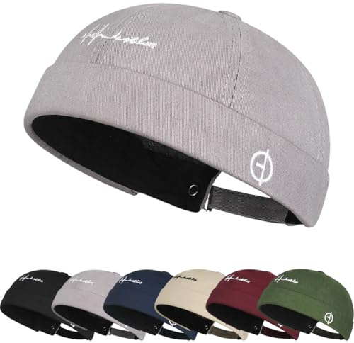Cotone Cappellino da Portuale Uomo Retro Berretto Docker da Motociclista Retro Docker-cap Berretto Docker da Motociclista Cappello Senza Visiera Rolled Cuff Brimless