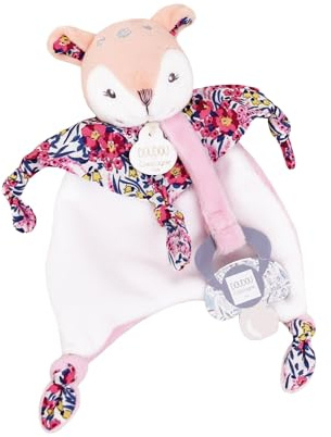 DOUDOU ET COMPAGNIE – BOH’AIME FAON Doudou Rose Attache Sucette – Peluche Ultra Douce – Avec Boîte Cadeau Fleurie – Idée Cadeau Naissance Fille – Lavable en Machine – Pour Bébé - DC4220