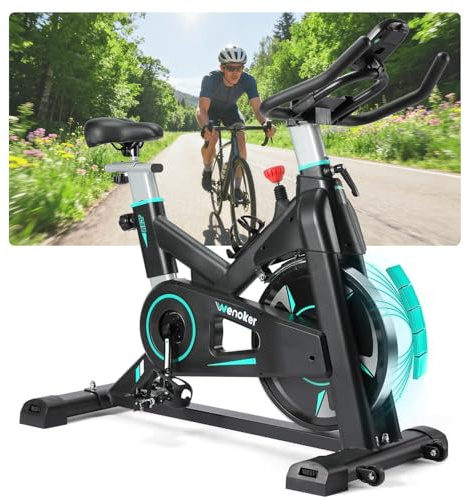 [Actualización] Wenoker Bicicleta estática con resistencia magnética por aplicación, bicicleta estacionaria para el hogar, bicicleta interior con silenciador, volante de inercia pesada y pantalla LCD