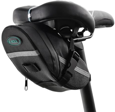 TRHDFW Bike Saddle Bag, Seat Pack, Black, Reflective, Waterproof, Zippered, Adjustable Strap, Seat Mount, 15 x 11 x 7.5cm, Sports Style, Bicycle
