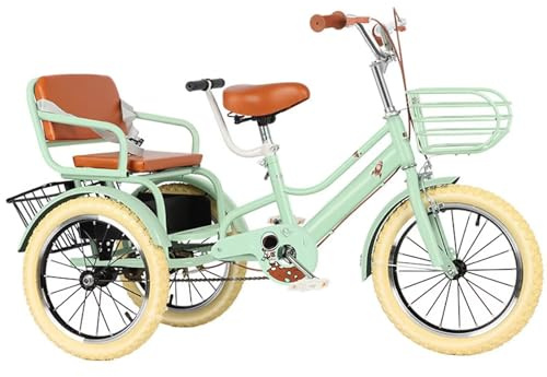 LSQXSS Triciclos de Pedales Grandes con Rueda Inflable,Bicicleta tándem 3 a 10 años,Asiento Trasero con cinturón,triciclos para niños pequeños con reposabrazos,Bicicletas de 3 Ruedas para Viajar