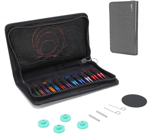 HISUEKIG Juego de 12 Pares de Agujas de Tejer Circulares de Aluminio de 5,5 Cm de Longitud, Tamaños de 3 Mm a 9 Mm, con 4 Cables para Tejer Calcetines, Suéteres y Gorros