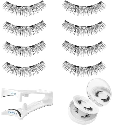 Lot de 4 paires de cils magnétiques, avec un porte-cils, faciles à utiliser, s'adaptent à différentes formes d'yeux, idéal pour le quotidien et les occasions spéciales