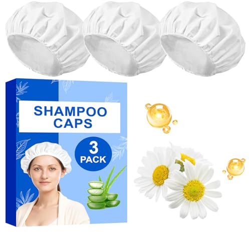 Lot de 3 bonnets de shampooing sans rinçage pour patients alités, personnes âgées, camping, sans rinçage, micro-ondes, sans eau, pour laver et conditionner les cheveux, jetables, hypoallergéniques