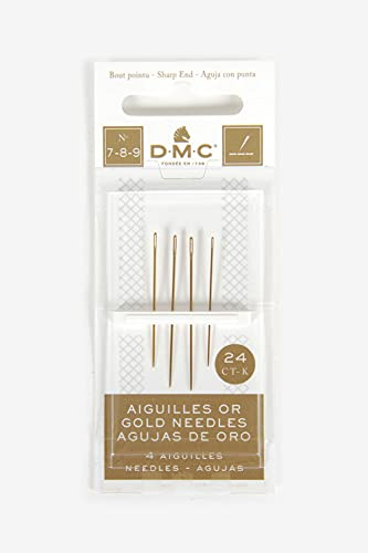DMC - Aiguilles à Broder en Or, idéal sur Tissus et Toile aida | Pack de 4 Aiguilles, Acier Or 24 carats, Bout Pointu
