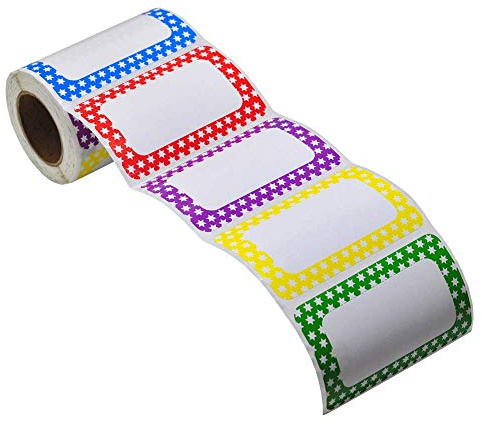 L LIKED Colorful Plain Name Tag Labels - 250 Stickers - 89mm x 57mm, Clothing Labels for Daycare and School 5 Colors(Star - 250 Labels)