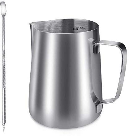YOCZOX - Brocca per latte in acciaio inox, 350 ml, per barista, latte, caffè, con penna artistica per decorare il latte e per caffè espresso Barista, cappuccino, macchina da caffè