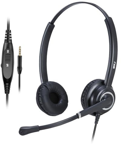 MKJ 3.5 mm Headset with Microphone Noise Canceling, Cell Phone Headset for Call Centres Offices, Wired 3.5 mm Headphone with Mic for Business, Conference, Webex
