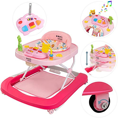 ib style® Little DINO Gehfrei | Lauflernhilfe | Babywalker | Licht & Melodie |EN 1273:2020 | Rosa