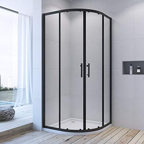 AQUABATOS® 90x90 x 195cm Duschkabine Matt Schwarz eckeinstieg Viertelkreis Rund Dusche Schiebetür Duschabtrennung Runddusche Duschtrennwand aus 6mm ESG Nano Glas